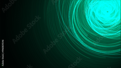Swirling pattern of bright turquoise lines creates dynamic vortex effect against dark background