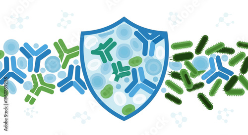 Antibody shield protecting from bacteria and viruses, immune system defense concept