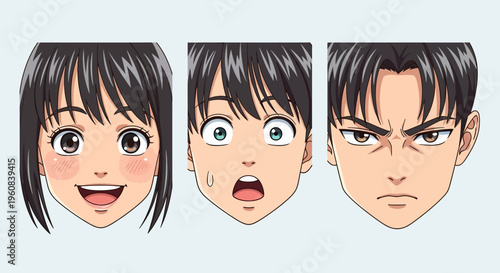 Vector illustration set of two young girls with stylish haircuts and smiling faces in a row, featuring a modern cartoon avatar design for a fashion beauty collection