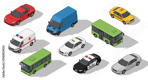 Vászonkép Isometric vector illustration set featuring a diverse collection of transport ic