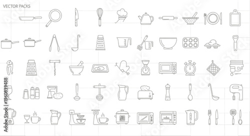 Kitchen Utensils and Appliances Vector Icons Set