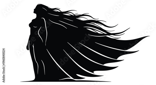 Silhouette of a woman in a flowing dress standing gracefully