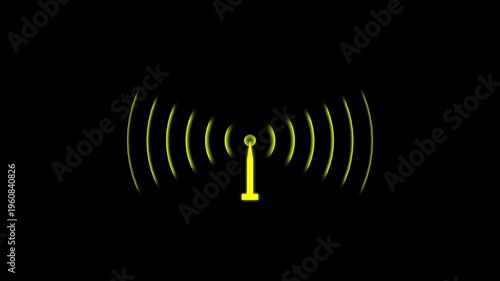 Yellow color Digital Radio station signal tower icon. Internet network net connection icon logo. Abstract network tower produced radio wave concept. Technology Radio wave station signal animation. 