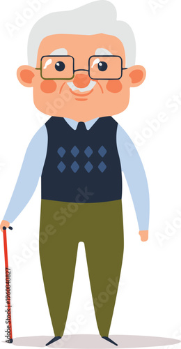 Elderly person illustration, senior vector, aging clipart, healthcare design, retirement motif, friendly icon, social symbol, approachable graphic, concept art