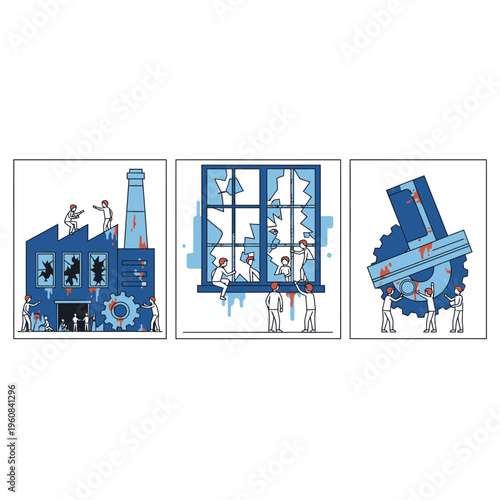 Industrial destruction and reconstruction concept art.