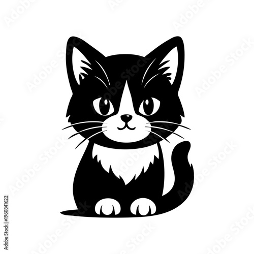 Logotipo tienda de mascotas. Dibujo sencillo con líneas de un gatito simpático sentado visto de frente