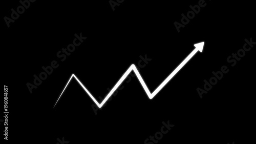 white hand-drawn brush stroke arrow isolated on a black background. white business arrow graph going up volatile market graph. motion . animation 4k video