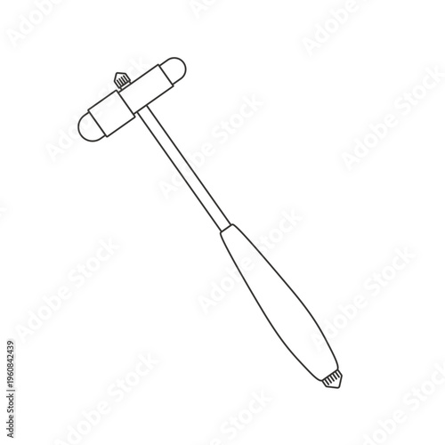Line reflex hammer for check tendon reflexes during a neurological testing. Vector icon of professional tool used by neurologists for checking the nerves. Outline black instrument for examination of