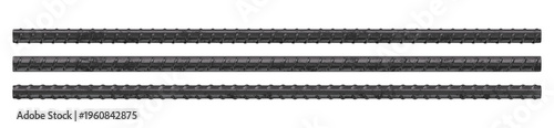 Foto Isolated Set of Three Horizontal Dark Grey Steel Rebar Rods