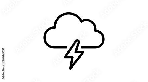 Clean Outline Icon of a Cloud with a Lightning Bolt, Indicating Stormy Weather or Electric Power on Isolated White Background
