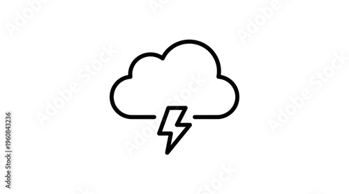 Outline Icon of a Cloud with a Lightning Bolt, Symbolizing Thunderstorm Weather on Isolated White Background