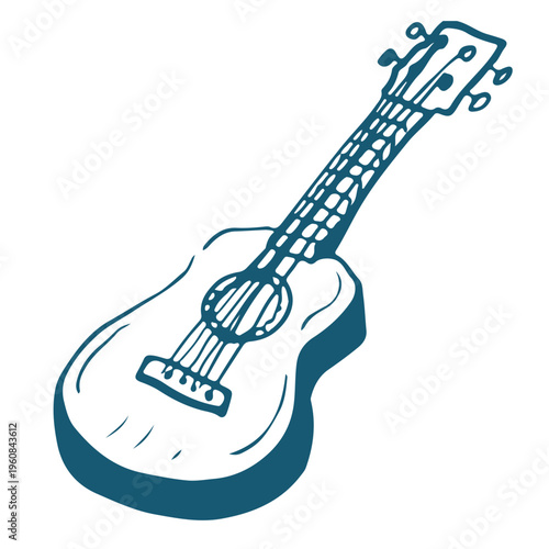 Hand drawn illustration of an acoustic guitar isolated on white