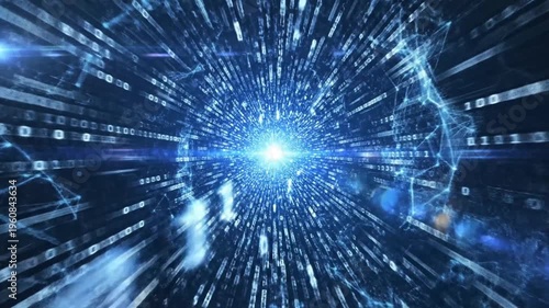 Digital Data Tunnel: Abstract Binary Code Flowing.