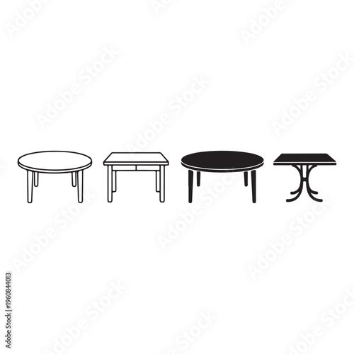 Table furniture silhouette vector illustration with modern home interior and dining concept design