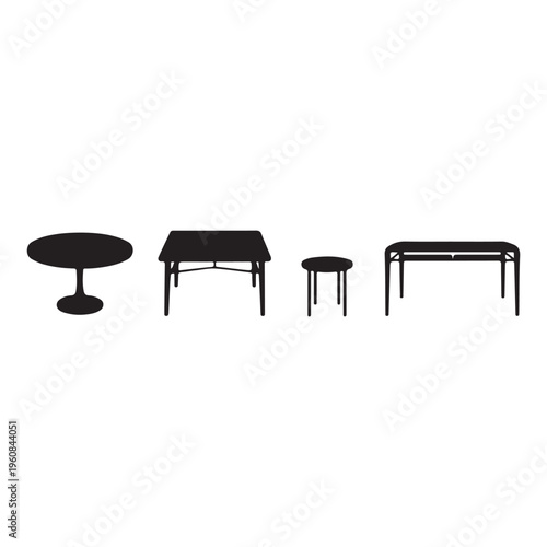 Table modern furniture silhouette vector illustration with interior home decor and living concept design