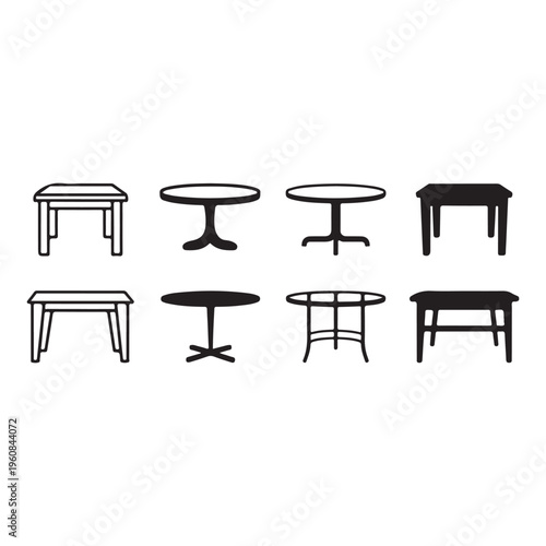 Table minimal furniture silhouette vector illustration with home interior and dining room concept design