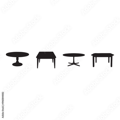 Table dining furniture silhouette vector illustration with home interior decor and lifestyle concept