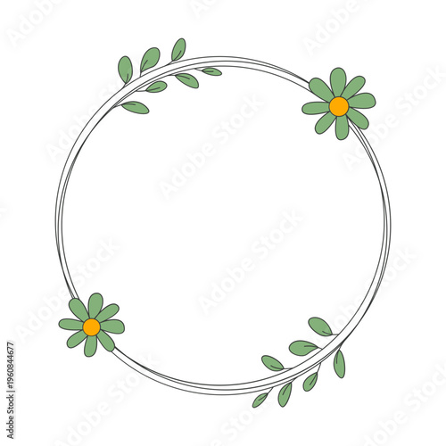Floral Line Frame with Minimalist Botanical Leaves and Floral Accents