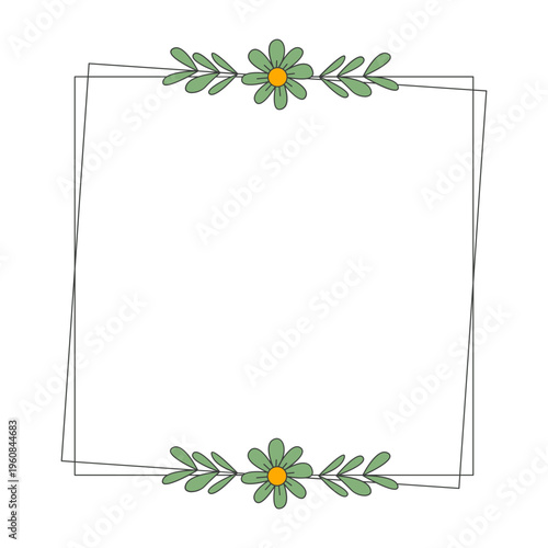 Floral Line Frame with Minimalist Botanical Leaves and Floral Accents