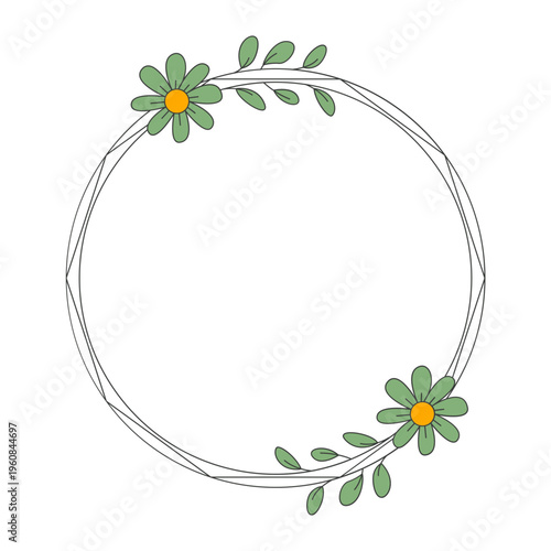 Floral Line Frame with Minimalist Botanical Leaves and Floral Accents