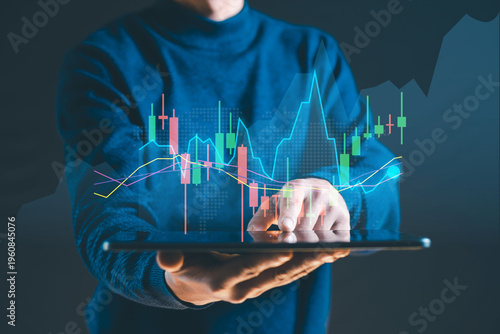 Digital Stock Market Analysis on Tablet with Financial Data Visualization