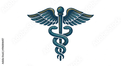 Textured Caduceus Symbol Vector - Medical Icon on White Background