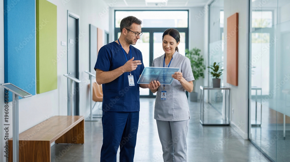Obraz premium A doctor and a nurse reviewing medical test result