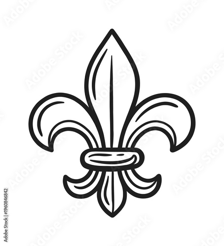 A classic Fleur-de-lis symbol, a stylized lily flower. Elegant black line art icon for French, royal, or heraldic themes. Perfect vector for logos and design.