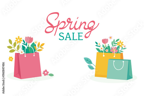 Spring Sale Elements with Floral Shopping Bags