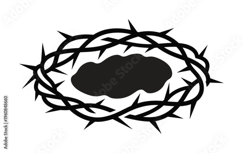 A black silhouette vector of the Crown of Thorns. A Christian religious symbol of Jesus's suffering and sacrifice. Ideal for Easter, church events, and faith designs.