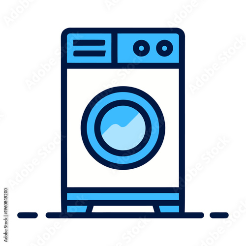 Vector of a front-loading washing machine appliance in blue and white