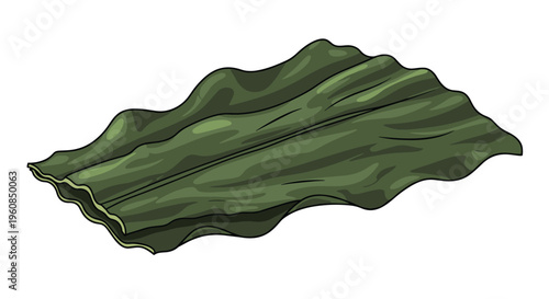 A single large, dark green leaf of kelp, rich in minerals and commonly used in Asian cuisine, presents a healthy and versatile seaweed option.
