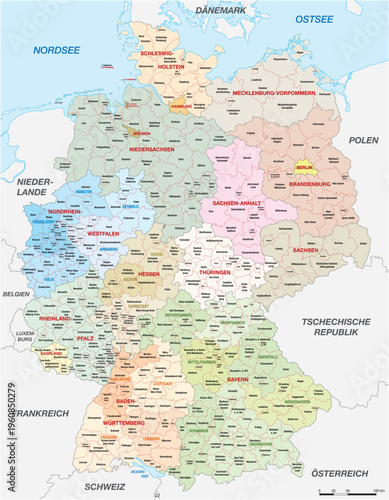 Detailed political administration map of Germany