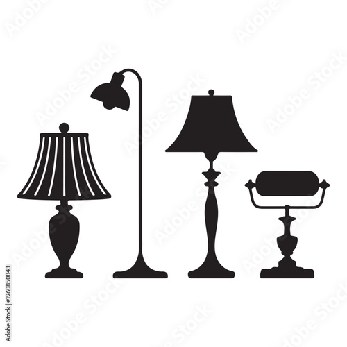 Lamp floor and table lighting silhouette vector illustration with home interior decor concept design