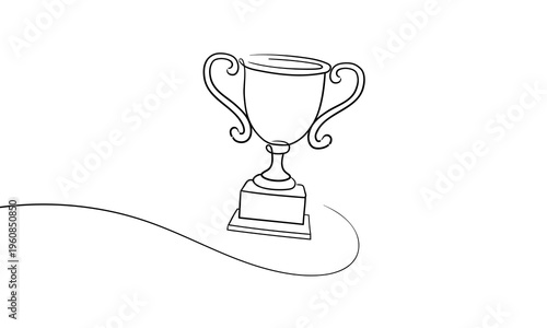 Winner Trophy line art drawing. Minimal Success Concept. Victory Cup outline. Vector Illustration