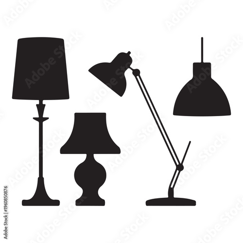 Lamp minimal lighting silhouette vector illustration with modern interior home decor concept design