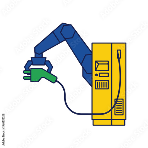 Automated Robotic EV Charging Station Arm Concept Vector