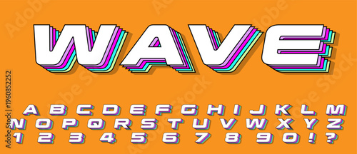 Wave Retro 3D Alphabet Font Set - Synthwave Typography with Multicolored Striped Letters 