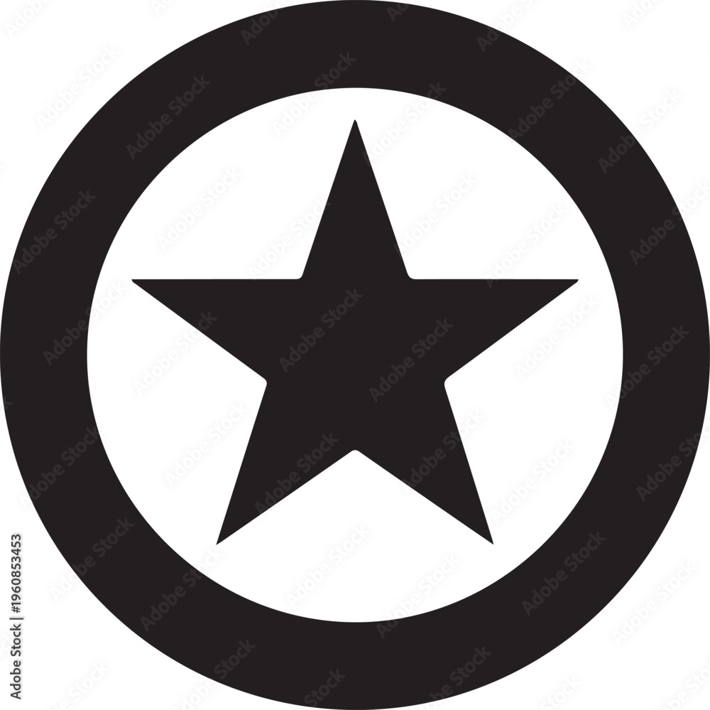 Fototapeta premium Black star icon, starburst symbol, circular emblem, monochrome logo