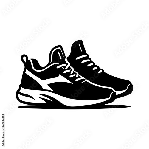 Logo tienda de deportes. Dibujo con líneas de un par de zapatillas de deportes.	