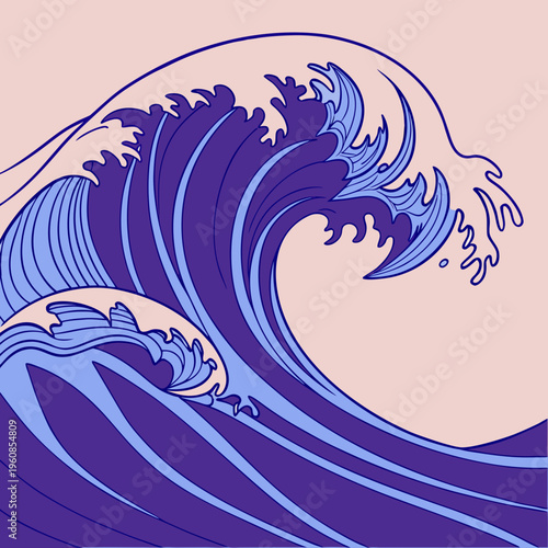 A large wave with blue and purple colors
