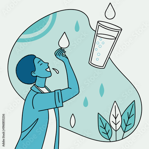 A man looking at a water drop