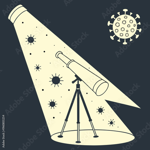 Telescope with spotlight on virus