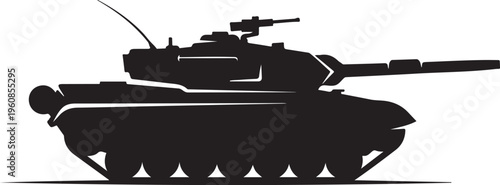 Military tank silhouette, black armored vehicle, combat machine, warfare icon