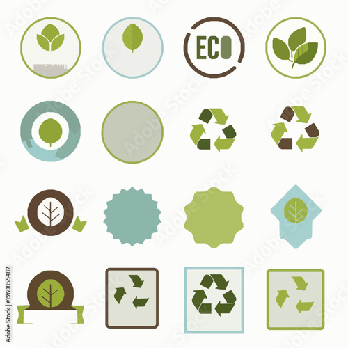 Biodegradable recyclable vector icon set 100 percent eco packaging logo EPS10 isolated on white