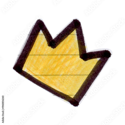 Schilderij op canvas Hand-drawn crown, yellow crown icon, black outline, sketchy royalty symbol, cart