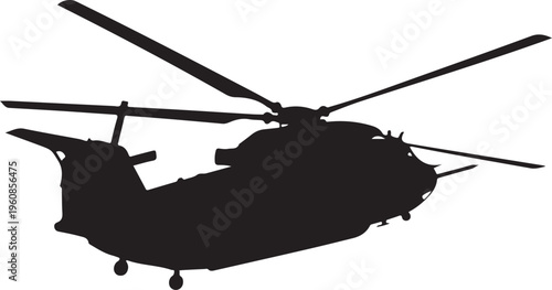 Military helicopter, black silhouette, aircraft icon, rotorcraft symbol