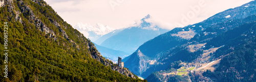 castle ruin schrofenstein and the tyrol landscape in spring panorama