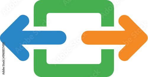 Arrows move in opposite directions within a green square outline