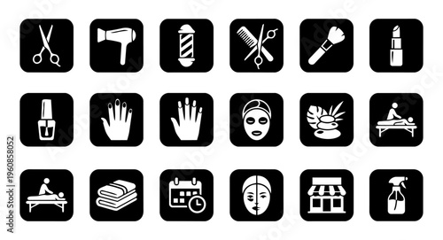 Beauty and Wellness App Icon Set – Hair Salon, Spa, Skincare, Nails and Personal Care UI Collection